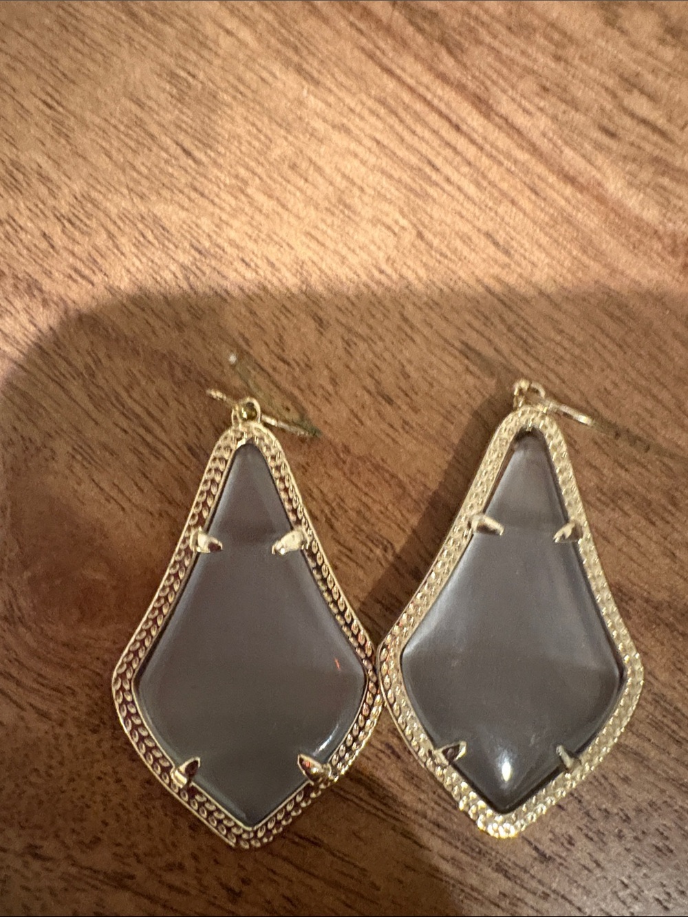 Kendra Scott Gold-Trim Gray Teardrop Dangle Earrings